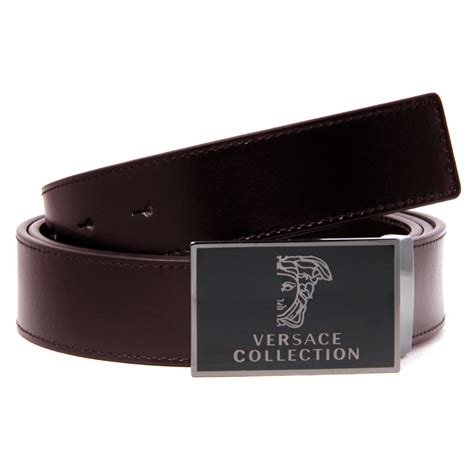 versace belt v91003s|Versace Collection Brown Leather Belt (V91003S) Silver Buckle, .